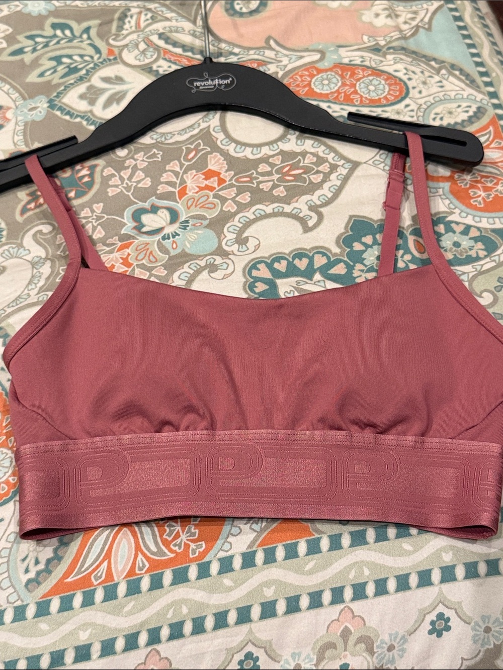 Victoria’s Secret PINK logo sports bra in Dusty Rose